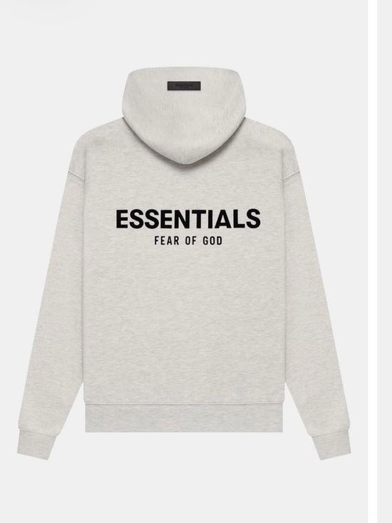 Fear of God Tops - Fear of God ESSENTIALS Heather Light Gray Hoodie with Black Logo